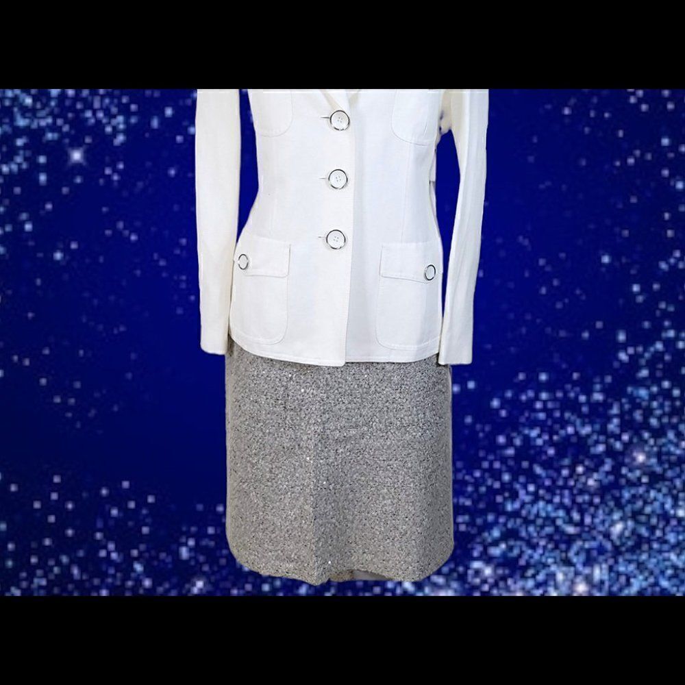 Calvin Klein pale gray mint sequins thick wool pencil skirt Sz14